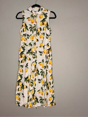 Sleeveless Midi Dress Lemon Print